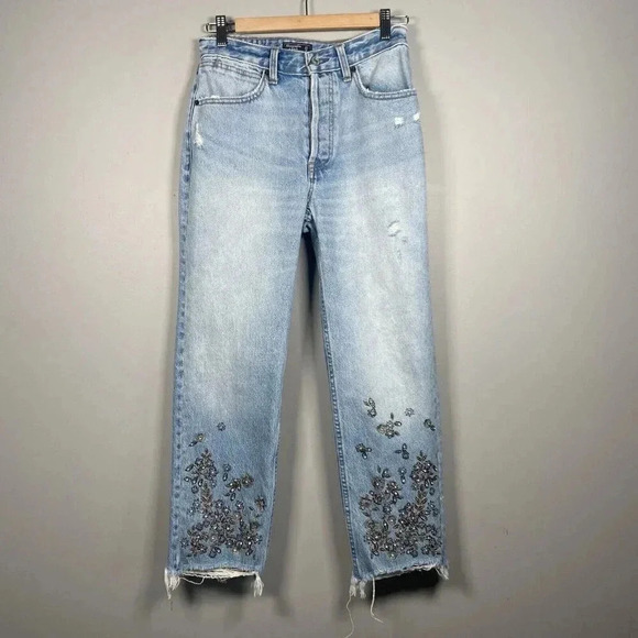 Abercrombie Fitch Annie Ankle Straight High Rise Light 27/4 Jeweled Embellished - Picture 1 of 15